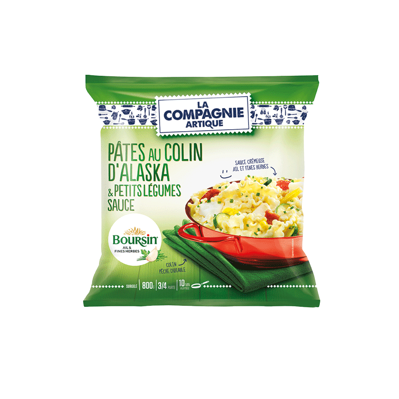 Pâtes au colin d'Alaska & petits légumes sauce Boursin® Ail & Fines Herbes